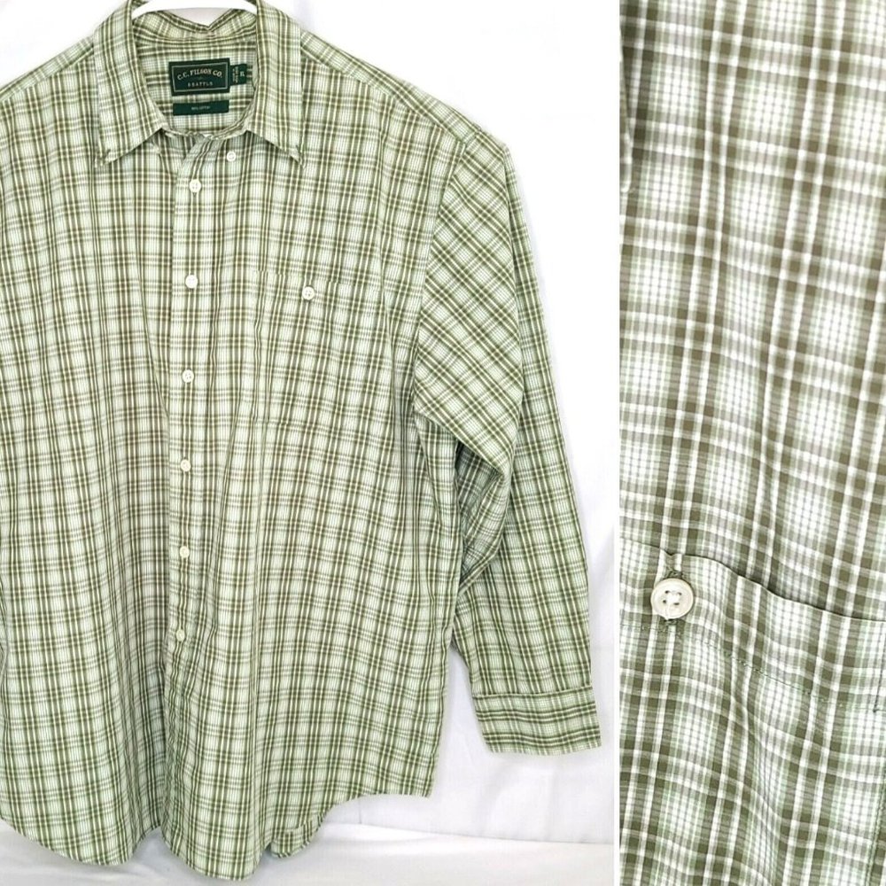 C.C. Filson Co. Mens XL Long Sleeve Olive Plaid Button Down Shirt 100% Cotton